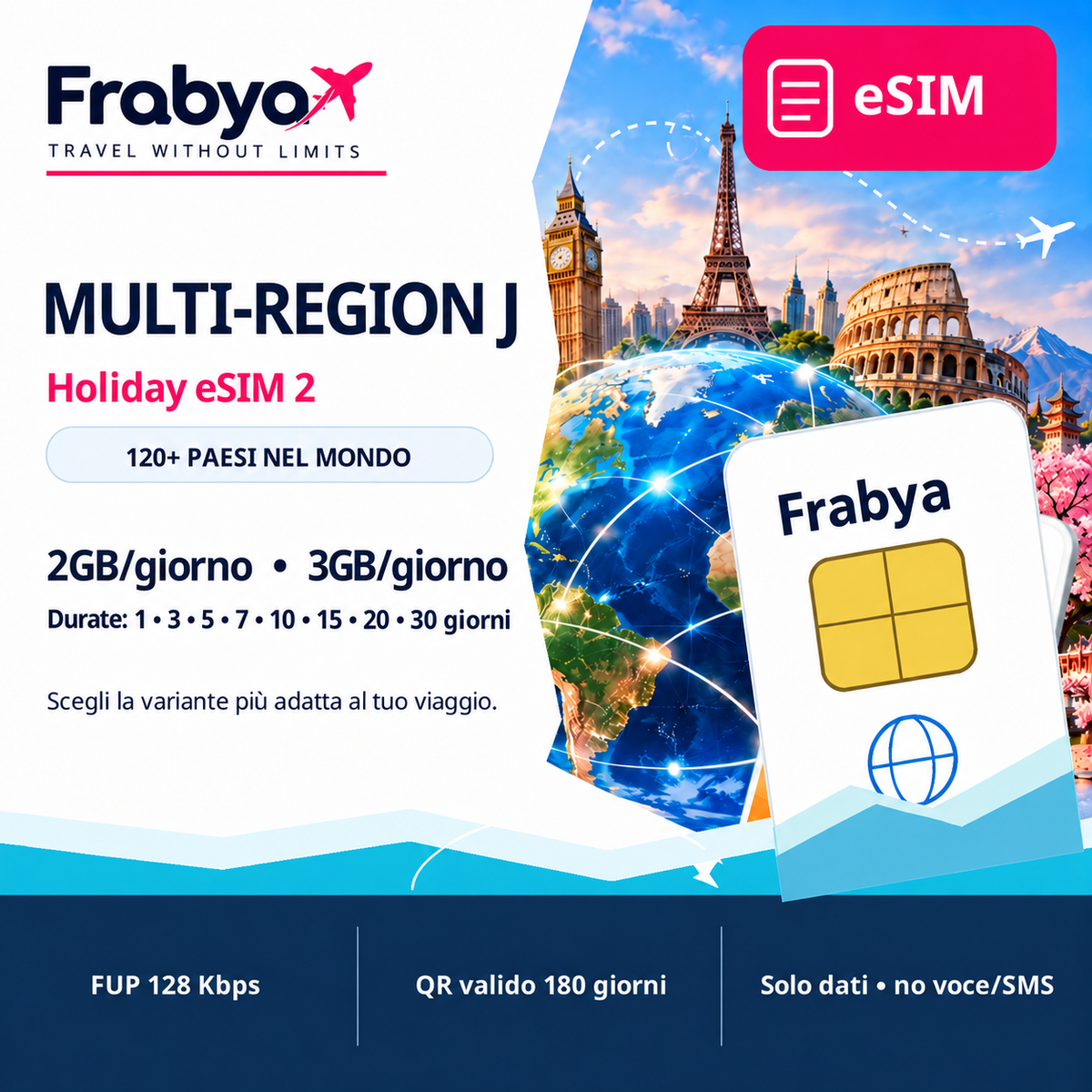 eSIM Multi-Region J - 2GB o 3GB al giorno - Frabya