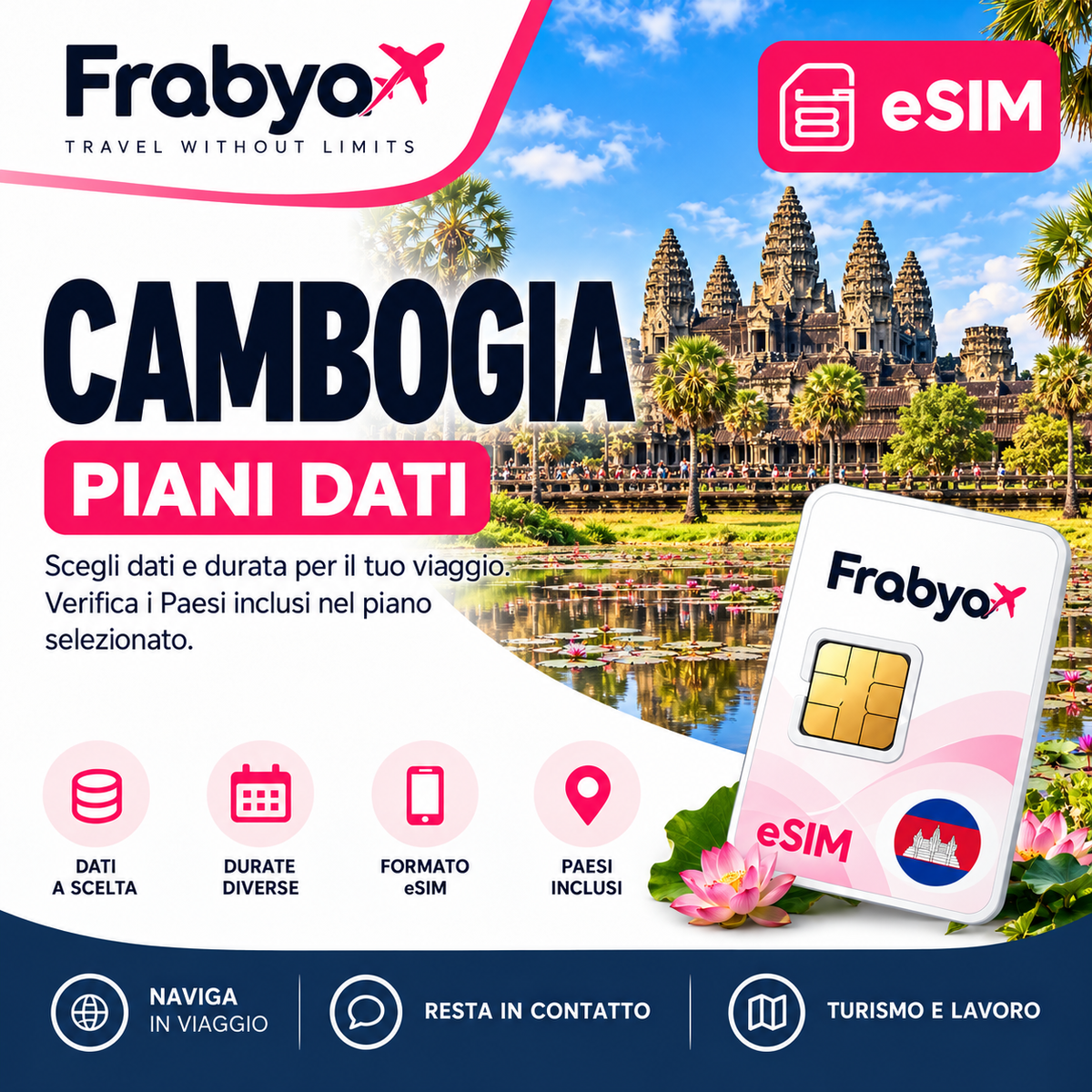 Frabya eSIM CAMBOGIA — piani dati e durate selezionabili