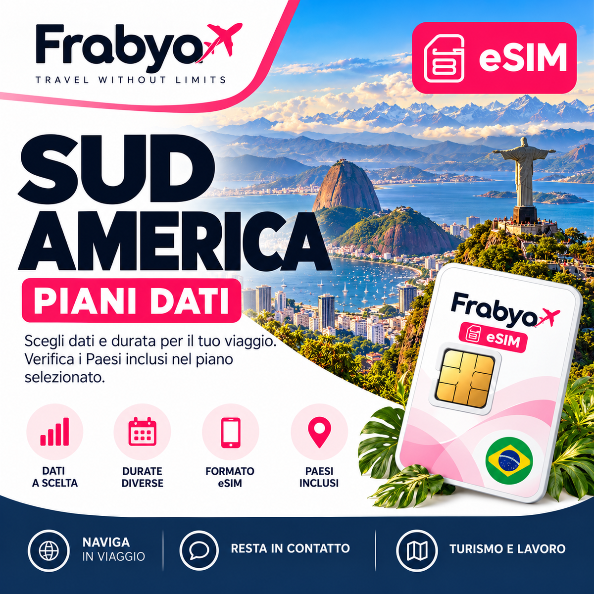 Frabya eSIM SUD AMERICA — piani dati e durate selezionabili