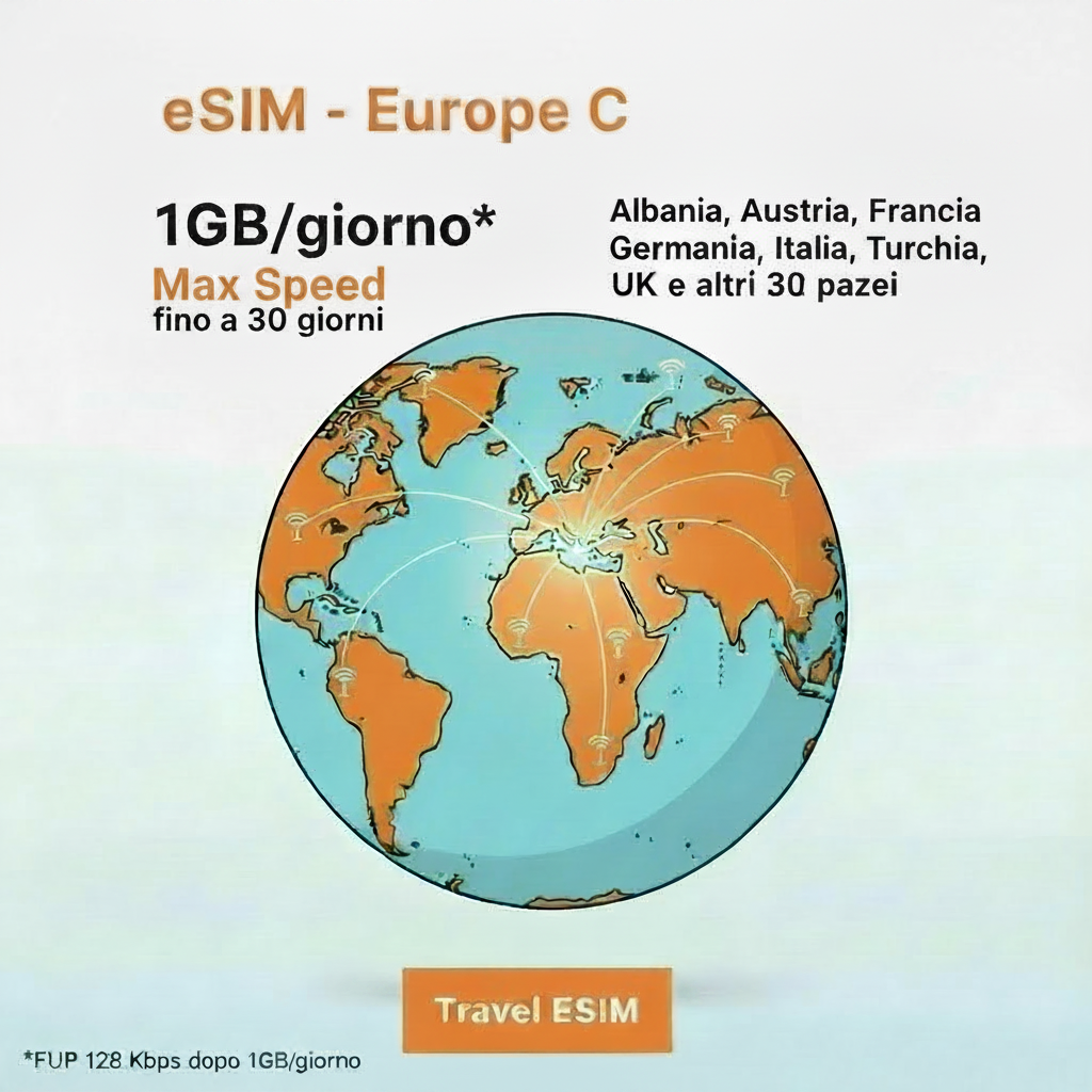 eSIM Europe C - 1GB/giorno Max Speed - 38 paesi europei