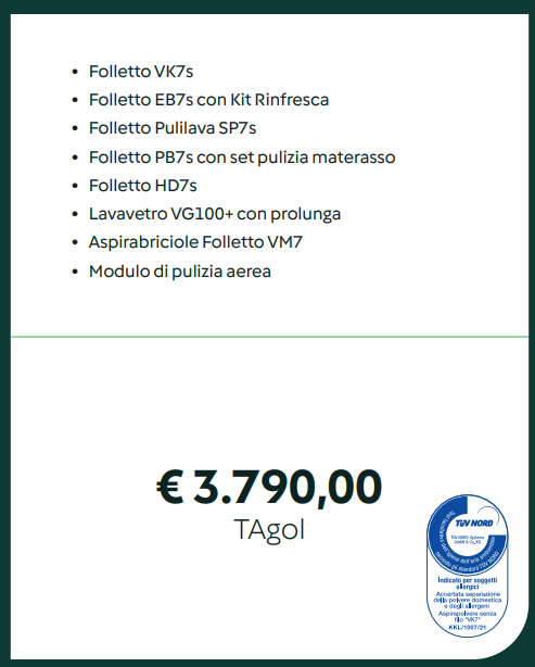 Folletto Combinazione A Gold — listino prezzi TAgol TSgol