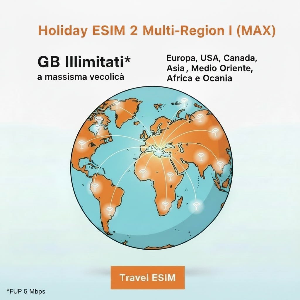 Holiday eSIM 2 Multi-Region I MAX - GB Illimitati a massima velocità
