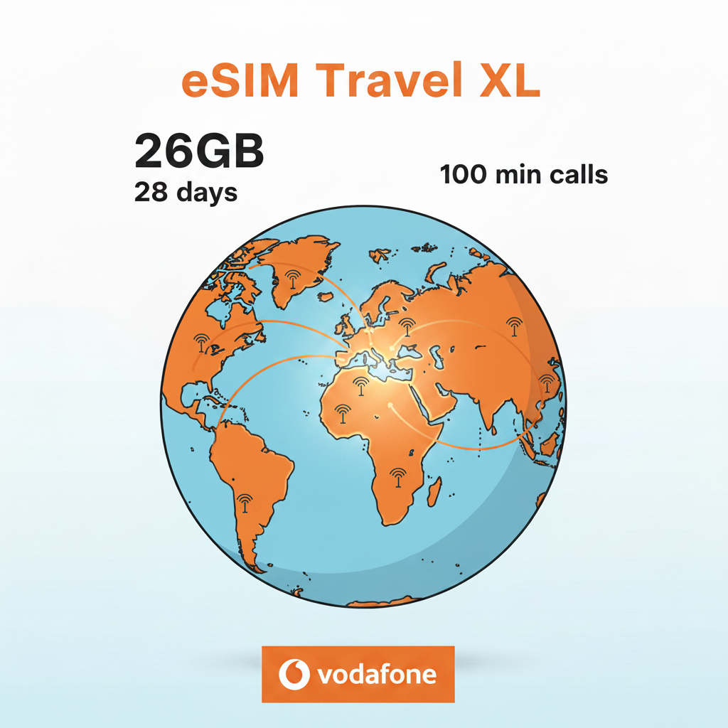 eSIM Travel XL Vodafone — 26GB, 100 min, 28 giorni