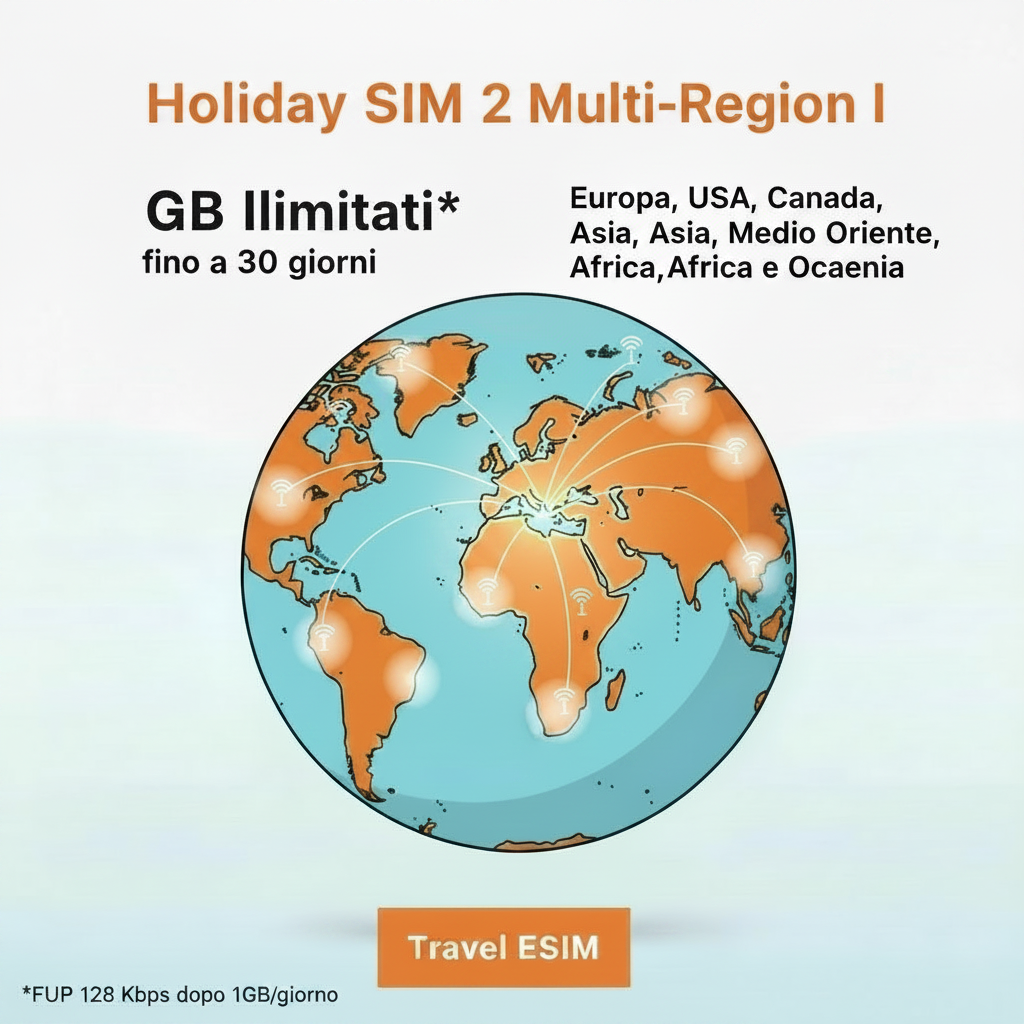 Holiday eSIM 2 Multi-Region I - GB Illimitati - fino a 30 giorni