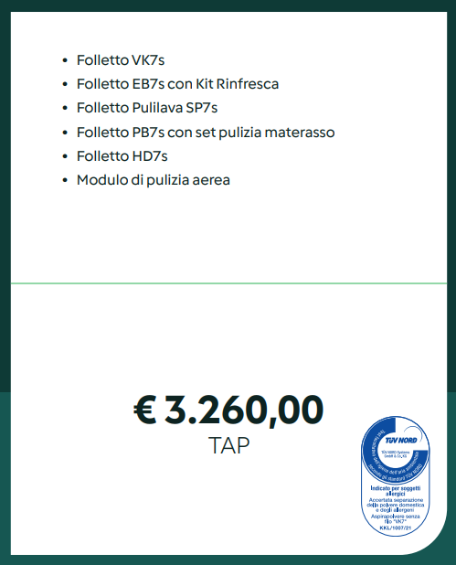 Folletto Combinazione A — listino prezzi TAP TSP