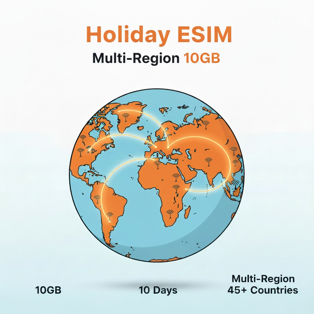 Holiday eSIM 2 Multi-Region F - 10GB, 10 giorni, 45+ paesi