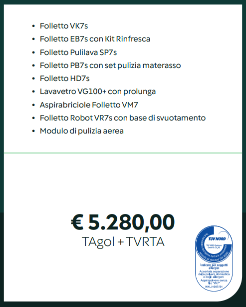 Folletto A Gold + Robot VR7s — listino prezzi TAgol+TVRTA